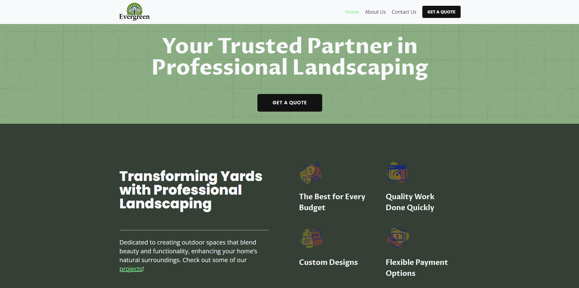 WordPress Website Evergreen Landscaping